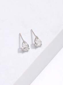 一对铜镶嵌水滴形锆石极简耳钉，日常佩戴及礼品 - 彩色 - 查看 2