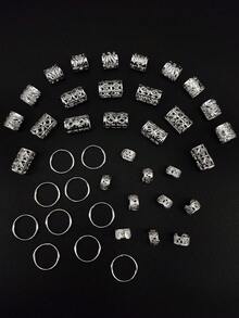 40pcs Silver Hair Accessories Set, Adjustable Hair Clips, Rings, Pearls, Suitable For Braids, Curls, Buns, Girl Hair Decorations - Silver - View 5
