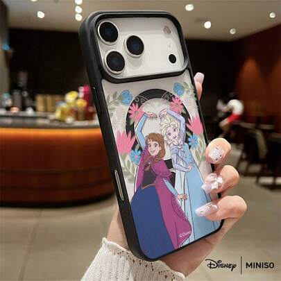 Miniso 迪士尼冰雪奇缘手机壳，安娜和艾莎花卉主题设计，充满活力和奇幻色彩，迪士尼公主配件，适用于 iPhone 17/17 Pro/17 Pro Max/17 Air/16/15/14/13/12/11/X 系列