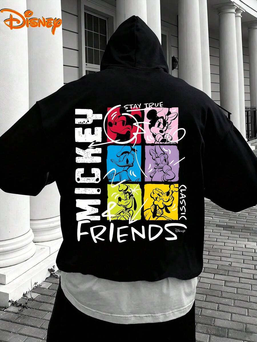 Men's Disney Hoodie, Mickey & Friends 6-Panel Pop Art Print, Vibrant & Classic Design, Casual And Comfortable, Ideal For Street Style & Daily Wear - màu đen - Xem 1