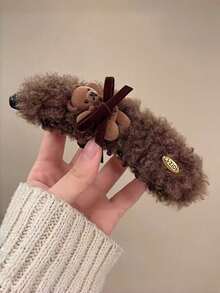 1pc Women's Plush Teddy Bear Bow Hair Clip - Soft Plush Teddy Bear Hair Accessory - Multicolor - View 9