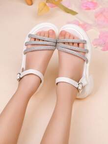 Children's Sandals, Summer Girls' Rhinestone Princess High Heel Shoes, Student Fashion Soft Bottom Performance Dance Shoes - Beige - View 7