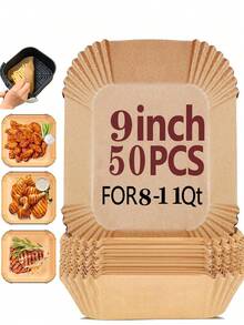 200片/100片/50片装空气炸锅专用烘焙纸，方形硅胶防油纸托盘，加厚空气炸锅专用烘焙纸托盘设计，未漂白烘焙纸，耐热材质，不粘，无需裁剪，适用于烤箱、烧烤炉、空气炸锅、蒸锅，可用于烘焙、烤制、空气炸、蒸面包、制作纸杯蛋糕等。 - 方形棕色 - 查看 12