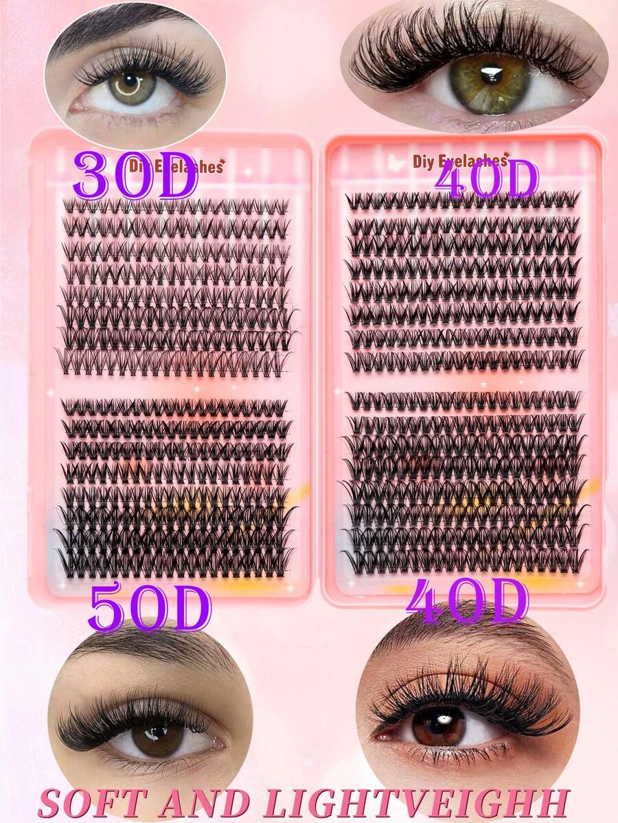 DIY Lash Clusters Book Kit Volume Lash Clusters Thick Eyelash Extension Kit Individual Lashes Thin Band Lashes Clusters - D - View 1
