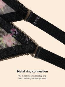 4条装女士可调节肩带透视网纱花卉豹纹丁字裤内裤，性感低腰T字后背内裤套装 - 彩色 - 查看 6