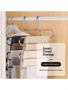 Percha en forma de S multifuncional de acero inoxidable y estante para pantalones, organizador de pinzas para pantalones antideslizante mágico - Ver 8