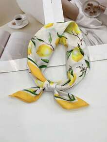 1pc Vacation Style Fresh Lemon Print Neckerchief/Head Scarf - Multicolor - View 1