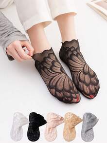 1/5/10 Pairs Women's Summer Lace Flower Elastic Invisible Liner Socks, Thin Breathable Ankle Socks - Multicolor - View 2