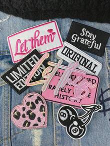 一套3/8片彩色英文字母刺绣贴片,可爱卡通粉色心形涤纶贴花DIY服装熨烫贴片缝纫配件布贴,适用于卡车帽、牛仔裤、衬衫、夹克、背包、休闲服和配饰 - 混搭 - 查看 3