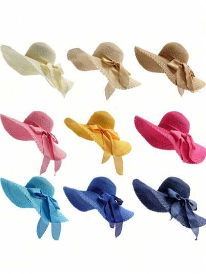 1顶女士夏季新款可折叠沙滩遮阳帽，大帽檐，适合户外旅行、徒步、远足、沙滩活动