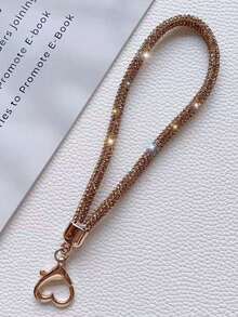 Alloy Shiny Rhinestone 1pc Luxury Crystal Rhinestone Phone Wrist Strap Metal Heart Clasp Elegant Rhinestone Keychain Bag Charm Chain Fashion Accessory For Women Birthday Wedding Gift - Multicolor - View 10
