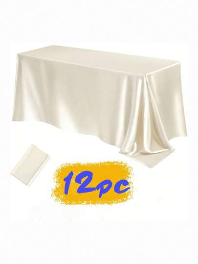 2/4/6/8/10/12pcs Beige 58*102 Inch (Approx. 147*259cm) Rectangular Satin Tablecloth, Smooth Fabric Table Decor, Suitable For Wedding, Party, Birthday And Outdoor Event