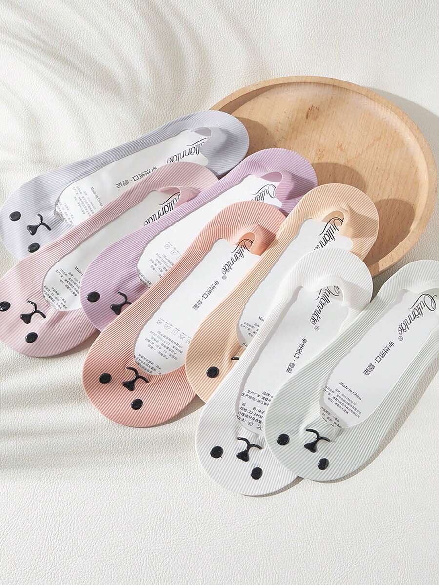 1/5 Pairs Cute Puppy Design Breathable Thin Silky Invisible Boat Socks For Women, Non-Slip Summer Shallow Mouth Socks - Multicolor - View 1