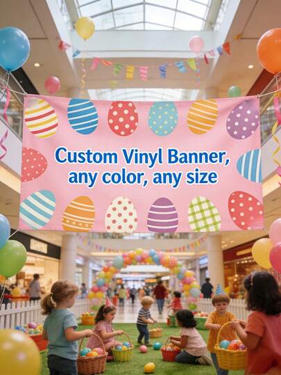 1Pc Customizable Vinyl Banner,Personalized Your Design, Indoor/Outdoor Use,With Grommets, Multi-Functional, Ornamental, Exquisite, Stylish, Adorable, Modern, Colorful, Unique,Gifts For Him/Her, Family, Friends, Perfect For Business Advertising, Events, Birthdays,Wedding Decorations,Easter,Anniversaries