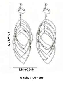 1对时尚金属多层镂空耳夹，简约线性几何吊坠耳环，适合无耳洞佩戴 - clip - 查看 8