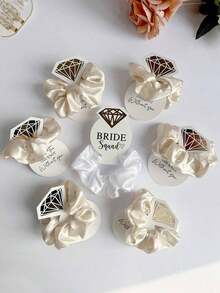 9pcs Wedding Bridesmaid Gift Rhinestone Paper Hair Scrunchies, Satin Coiled Elastic Hair Ties, Non-Damaging Hair Scrunchies, Hair Accessory , Hair Accessories, Scrunchy Hair Ties Ponytail Head Accessories Elastic Band - 多色的 - 查看 2