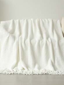 1件柔软针织毯，沙发装饰针织毯，办公室午睡毯，适合日常使用 - 顆粒巾白色 - 查看 2