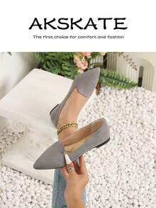 Women's Pointed Toe Flat Shoes, V-Cut Vamp Slip On Casual Dress Flats, Soft Padded Insole Anti-Slip Outsole, Multi Bright & Classic Solid Color Options, Comfortable Everyday Footwear For Office Work Daily Commute Shopping Weekend Outings - Xám - Xem 1