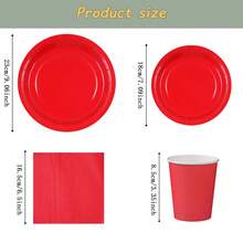 Red Disposable Tableware Set, 7/9 Inch Party Plates, Disposable Paper Plates And Cups Suitable For Holidays, Weddings, Engagements, Birthdays, Parties, Celebrations - Multicolor - View 2