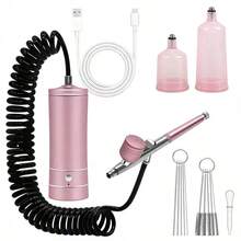 A Set Of Airbrush Kit With Compressor, Handheld Airbrush With Extension Tube, 0.3mm Nozzle, Rechargeable Portable Airbrush, Suitable For Painting, Nail Art, Hairdressing, DIY, Model Coloring, Makeup, Women's Holiday Gift - Powder + Brush + Tube - View 8