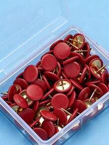 100pcs Red Plastic Coated Pushpins, Flat Head Office Bulletin Board Photo Wall Pins - 100 Thumbtacks - View 2