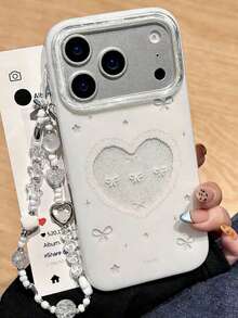 奢华可爱蝴蝶结爱心格纹亮面软壳手机壳，兼容 17/16/15/14/13/11/12 Pro Max/16/15/14 Plus，搭配时尚甜美 3D 蝴蝶腕带，防摔保护后盖 - 蝴蝶結 - 查看 3