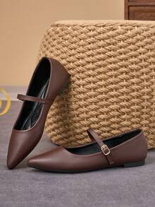 Women's Pointed Toe Splicing Low Vamp Flat Casual Shoes, Purple, Versatile, Suitable For Autumn & All Seasons - Brown - View 5