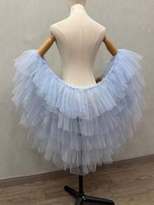 1pc White Bride Minimalist Detachable Multi-Layer Asymmetrical Mesh Shawl Dramatic Puff Sleeve Cape Bridal Accessory - Multicolor - View 18