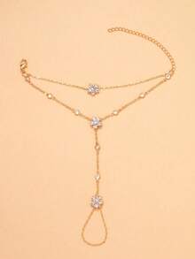 1 Pair Women's Elegant Gold-Plated Four-Leaf Clover Zirconia Bracelet Set - White - View 4