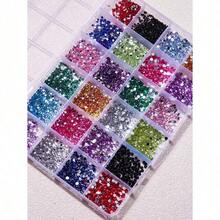 24-Grid Nail Charms Hotspot, Flat Bottom Resin Neon Electroplated Ab Resin Diamond Nail Decorations, 2Mm Diamond, 3Mm Diamond Nail Supplies Nails Nail Gems Nail Rhinestones - 彩色 - 查看 1