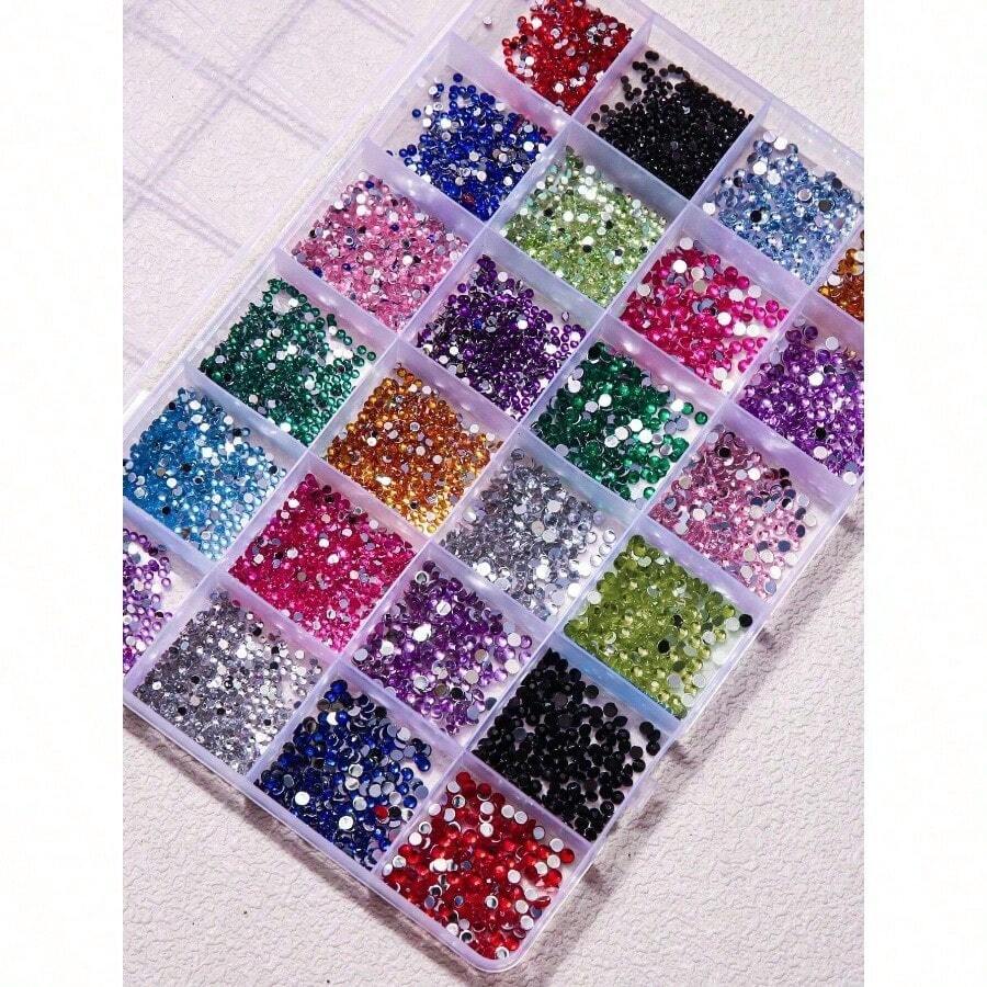 24-Grid Nail Charms Hotspot, Flat Bottom Resin Neon Electroplated Ab Resin Diamond Nail Decorations, 2Mm Diamond, 3Mm Diamond Nail Supplies Nails Nail Gems Nail Rhinestones - 彩色 - 查看 1