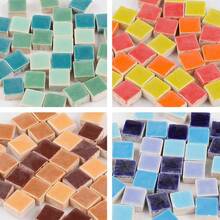PINUOKE 200 Pieces/ 200 G Square Shapes 1x1 Square Ceramic Tiles Crafts, Colorful Stained Glass Pieces Projects - Dark Purple - Dark Purple + 200g - View 3