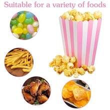 24/12个装条纹爆米花纸盒，可重复使用的电影院爆米花盒，装饰餐具，返校派对用品，生日派对糖果盒，适用于爆米花、薯条、炸鸡和其他零食，食品礼品袋，婚礼烘焙用品，电影院零食容器 - 粉色 - 查看 2