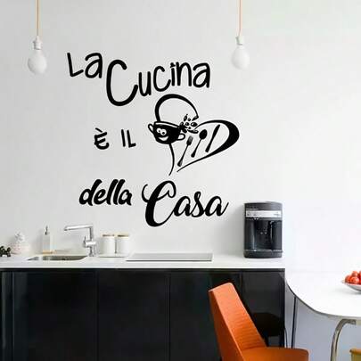 1 miếng dán tường in câu nói truyền cảm hứng tiếng Ý cho nhà và bếp, decal PVC chống thấm nước, tự dính, có thể tháo rời, thích hợp cho phòng ăn, phòng khách, nhà bếp và trang trí nhà cửa.