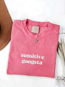 Sensitive Gangsta  Quote T-Shirt Meme God Forbid L'm A Sensitive Gangster Graphic Tee,Im  A Mommy Mamacita T-Shirt Gift For Hereaster Outfits - 玫紅色 - 查看 5