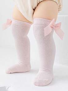1 Pair Girls Spring New Big Bow Velvet Mid-Calf Socks, Spanish Style Princess Knee High Socks - Multicolor - View 9