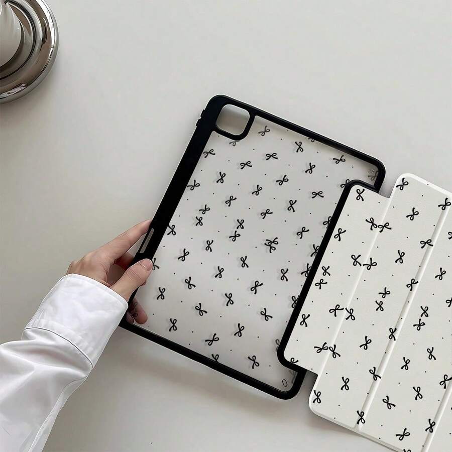 The Beautiful And Cute Cartoon Black Bow Double-Sided Painted Acrylic Transparent Crystal Back Cover Is Shockproof And Suitable For  7th Generation, 8th Generation (10.2 Inches), And 10th Generation. It Has A Built-In Pen Slot And Supports Sleep And Wake-Up Functions/Multiple Folding Stand Methods. These Are Festival Gifts And New Year Gifts - View 1