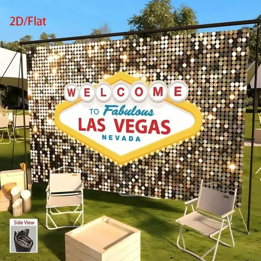 1pc Fabulous Las Vegas Welcome Sign Backdrop 2D/Flat Polyester Party With Glittery WELCOME To Fabulous Las Vegas Design Weddings, Birthdays, Bar & Cafe Decor, No Electricity Needed, Las Vegas Pa - 多色 - 查看 1