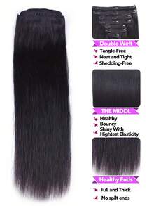 Clip In Hair Extensions Real Human Hair, 18 Inch 100g/3.6oz, #1B Natural Black, Clip In Brazilian Remy Human Hair Extensions 8pcs Per Set With 18 Clips Double Weft Full Head For Women 8-28 Inch Straight - Natural Black - View 4