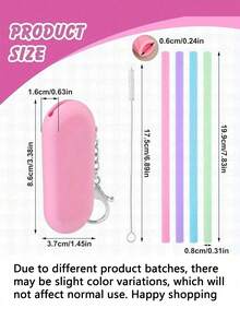 3支/套可重复使用硅胶吸管带收纳盒 - 可折叠便携，适合旅行和聚会饮用 - 查看 4