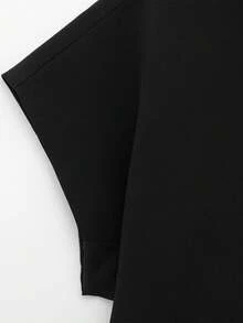 Solid Color Polo Collar Short Sleeve Top, Spring/Summer Black - Black - View 5