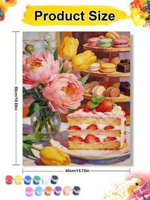 Flori de tort cu căpșuni Macarons DIY pictură în ulei de numere pictură pe pânză meșteșuguri adulți decorare casă 40x50cm/16x20inch cadouri de sărbători - 40*50cm - Vizualizare 8