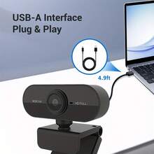 1080P HD Webcam With Built-In Microphone, Wide Angle View, USB Interface, 360° Rotation, Clip-On Camera, Suitable For Office And Home Security Monitoring - Black - View 6