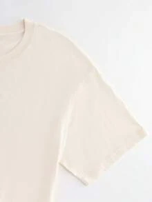 Women's Spring/Summer Clothing Hand-Painted Style Coconut Trees Thai Architecture Thailand Fashion Casual Loose Fit Round Neck Printed Short Sleeve Cotton Oversized Drop-Shoulder-Shirt - 杏色 - 查看 4