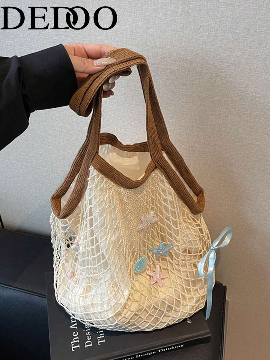 Dedoo Túi đeo chéo cổ điển rỗng ruột, họa tiết hoa tương phản màu sắc (Vị trí hoa ngẫu nhiên) (Màu/họa tiết dây đeo ngẫu nhiên)