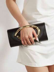 Cartera de embrague de unicolor vintage retro, bolso de mano a juego con todo, bolso de mujer de PU elegante, y para boda, fiesta, baile de graduación, cena, bolsos de embrague de moda para mujer - Negro - Ver 2