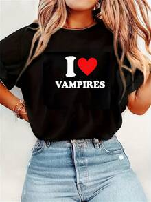 I Love Vampires Shirt ,I Heart Vampires T-Shirt, Funny Vampires Graphic Tee, Custom I Love Vampires Design, Vampire Lover Gift Idea Shirt - Negro - Ver 1