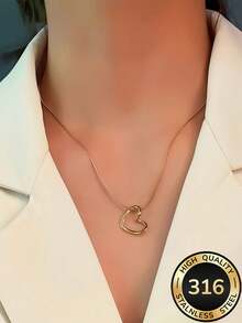 Bộ dây chuyền và bông tai hình trái tim bằng thép không gỉ 316, dây chuyền choker hình trái tim tối giản thanh lịch, không gây dị ứng, không phai màu, đa năng, thích hợp đeo đi làm và hẹn hò, quà tặng kỷ niệm, quà tặng ngày Valentine cho người yêu. - bộ hình trái tim - Xem 7