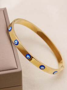 3pcs/1pc Fashionable Blue Eye Series Bracelet Set, Suitable For Daily Wear, Music Festival, Halloween Gift, Stainless Steel Stackable Bangle - Eye - View 14