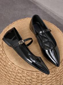 Women's Pointed Toe Splicing Low Vamp Flat Casual Shoes, Purple, Versatile, Suitable For Autumn & All Seasons - Black - View 3